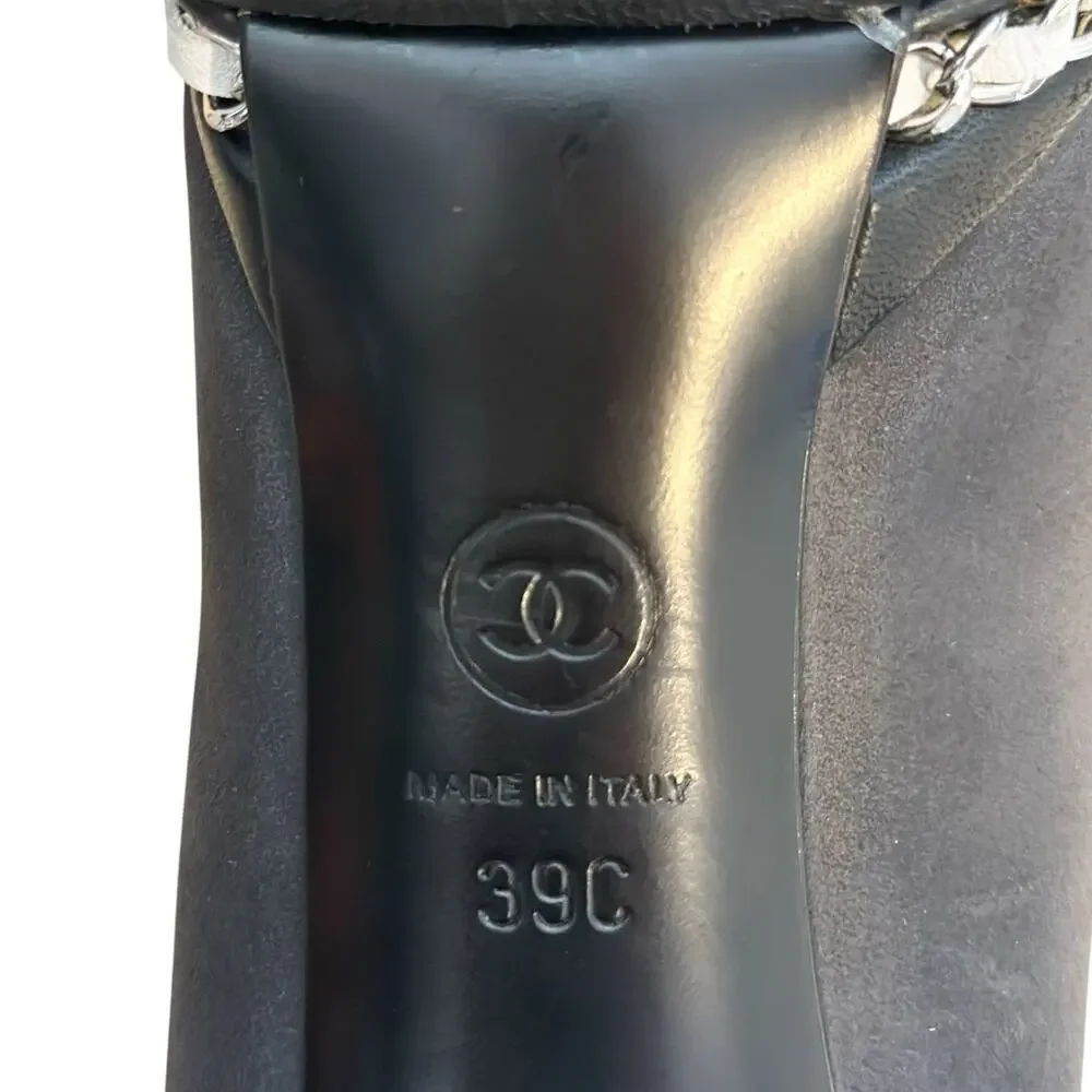Chanel CC Cap Toe Chain Platform Pumps 39C Black 4” Heel G29068